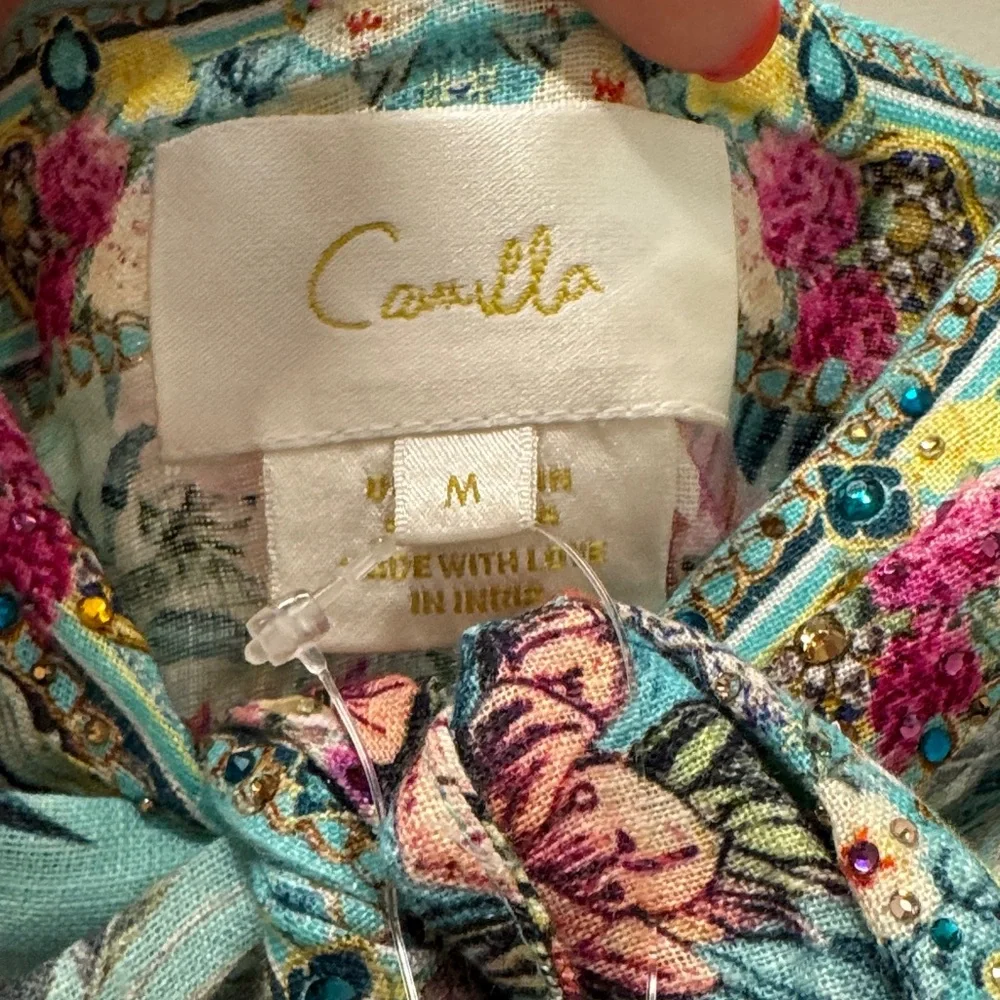 NWT Camilla Gardens of Queluz Linen Tie Front Maxi Dress size medium - Picture 2 of 14